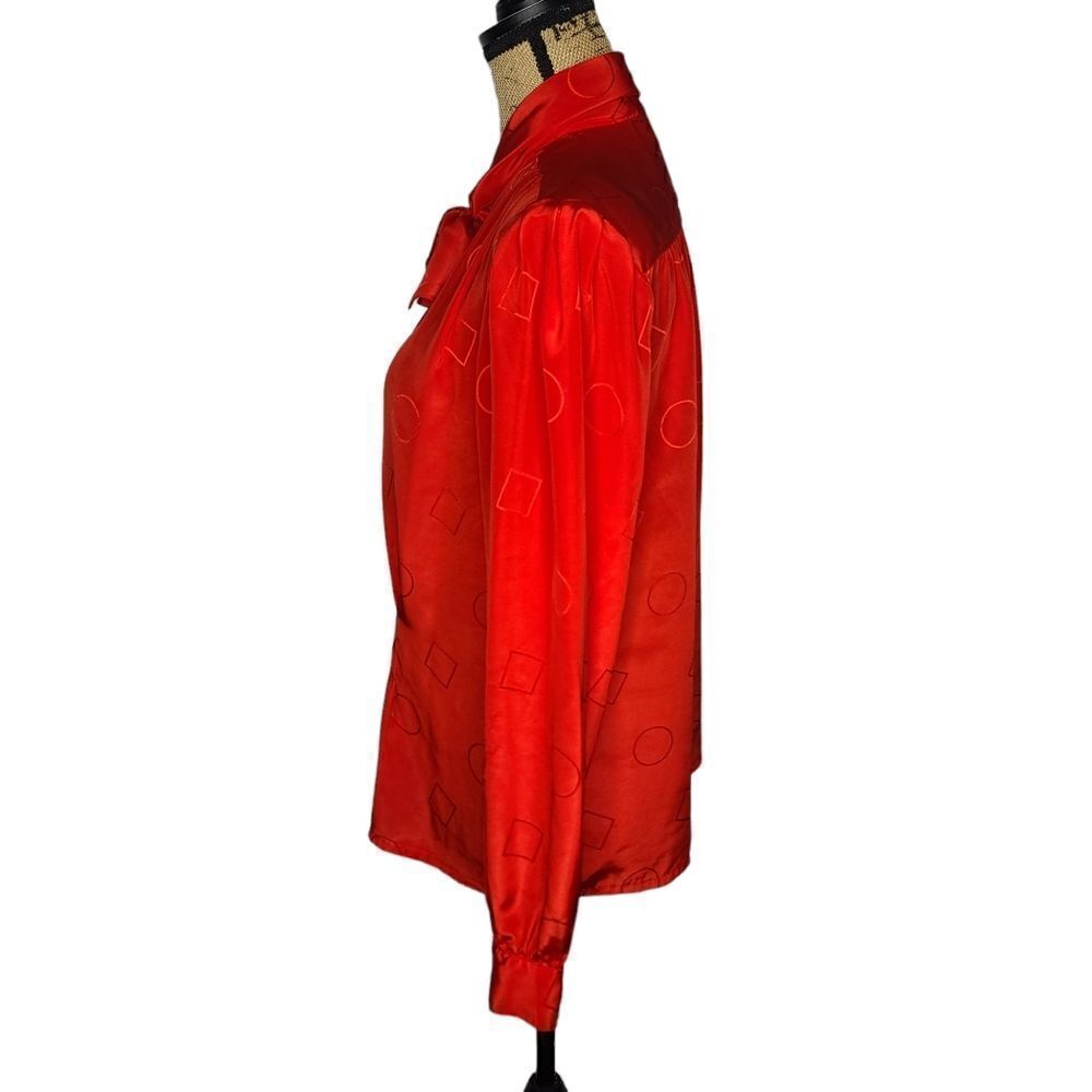 Vintage 80s Monochromatic Geometric Red Long Sleeve Blouse - Picture 2 of 12
